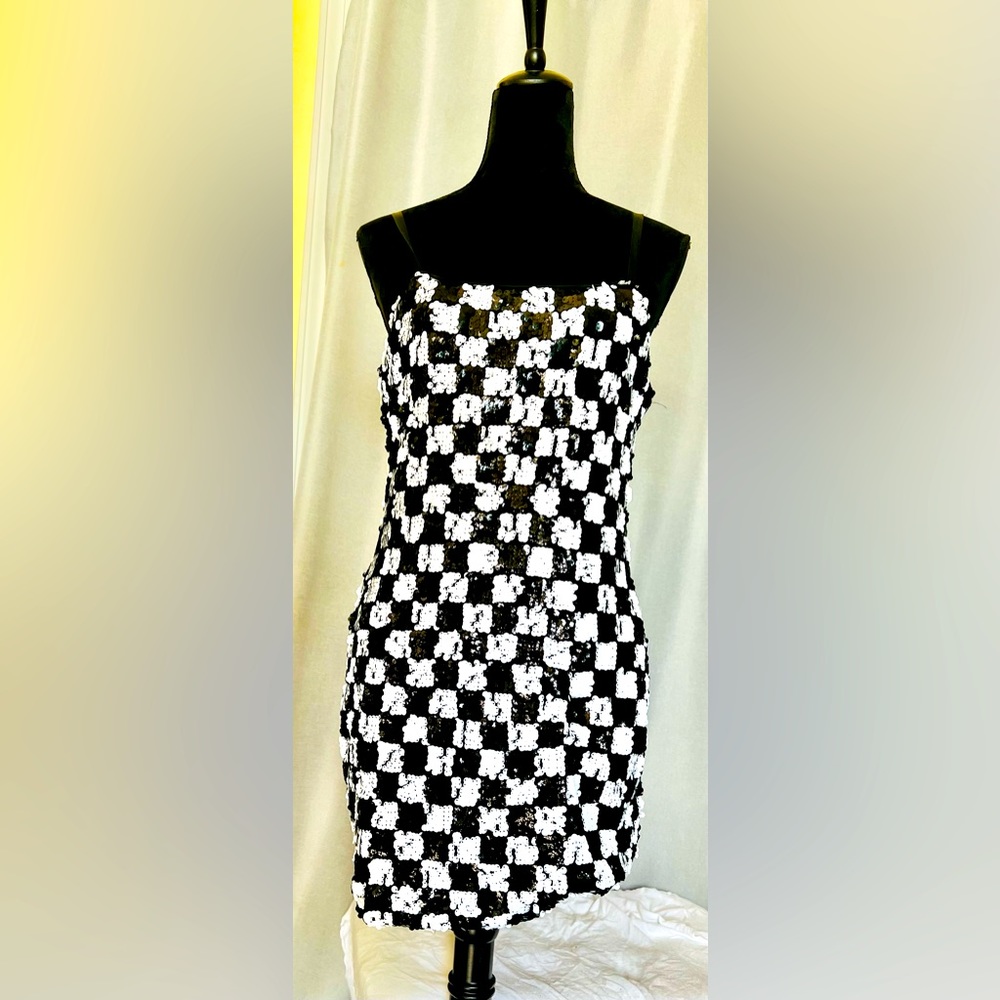 COPY - Love & piece collective Checkered print sequined dress.